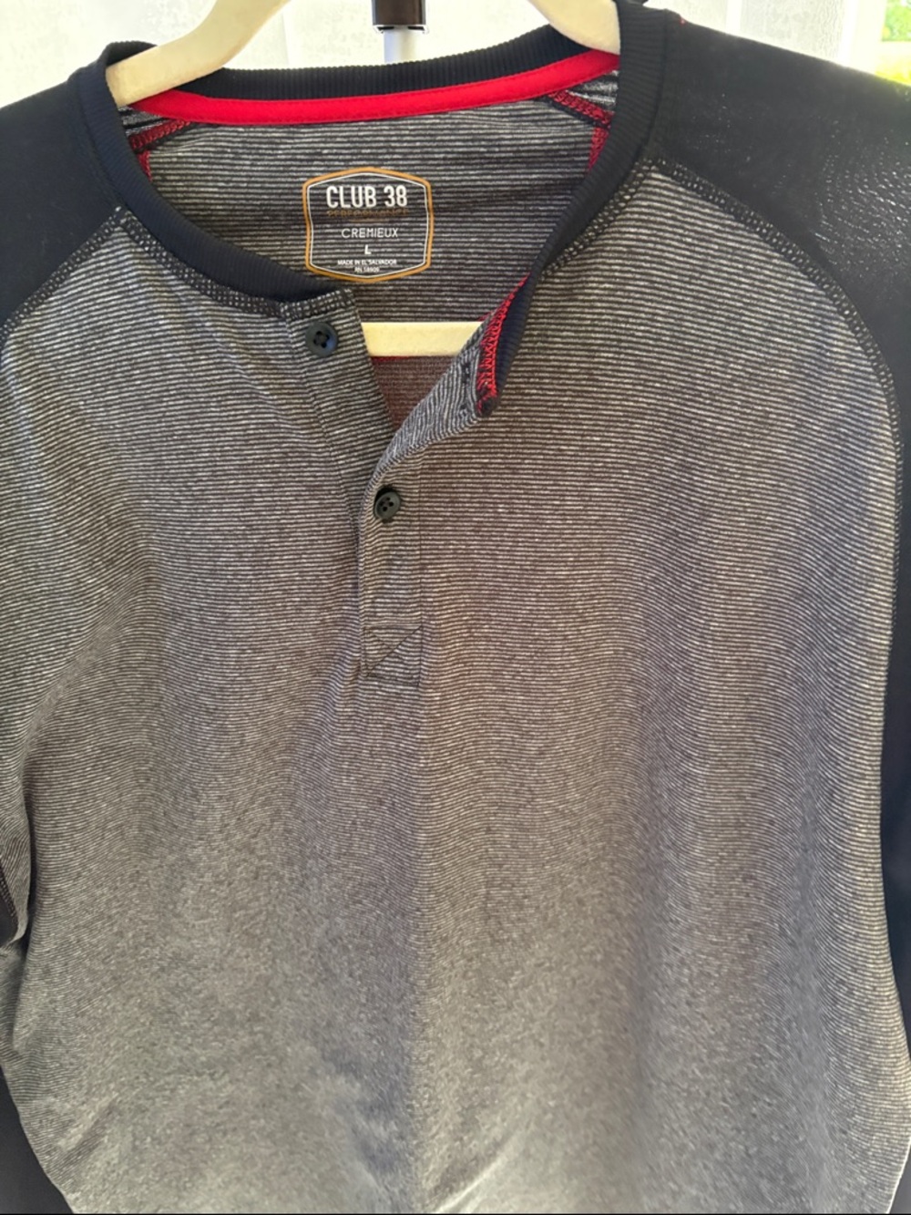 Daniel Cremieux Grey and Black Raglan Henley with Red Trim